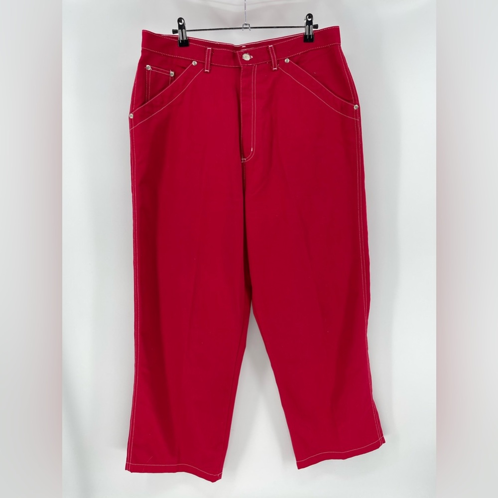 Vintage Y2K Chadwick's Sport Red Straight Leg Pants, White Stitching, Women’s 16